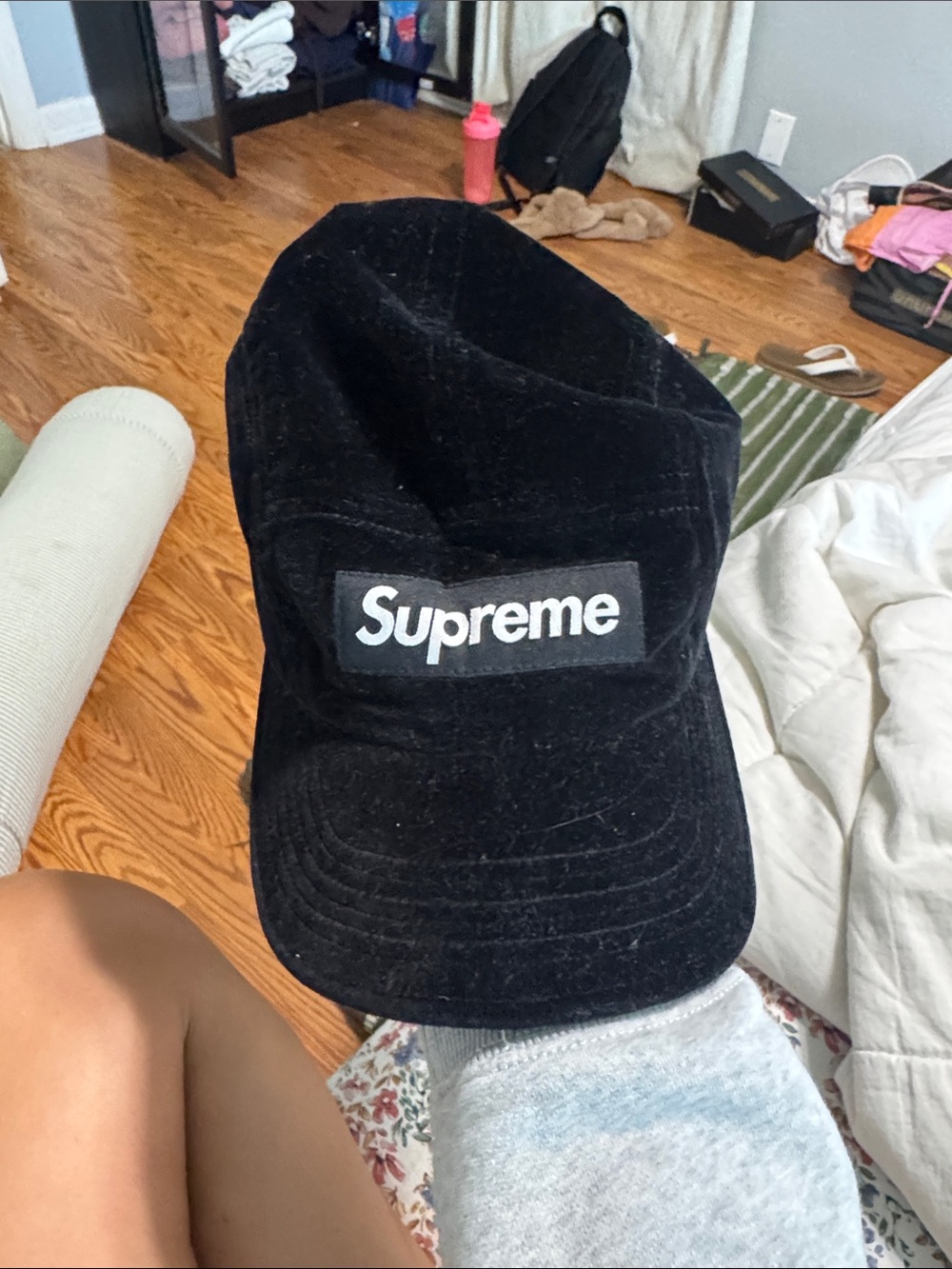 Supreme Black Velvet Logo Cap